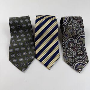 Lot Of 3 Chaps Ralph Lauren Silk Neck Ties Yellow Stripe Floral Olive Green Flaw